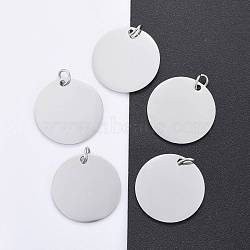 201 Stainless Steel Pendants, Manual Polishing, Flat Round, Stamping Blank Tag, Stainless Steel Color, 20x1.5mm, Hole: 3.5mm(STAS-S105-T637-1-20)