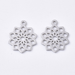 201 Stainless Steel Pendants, Flower, Stainless Steel Color, 19x16x1mm, Hole: 1.4mm(X-STAS-T045-38P)