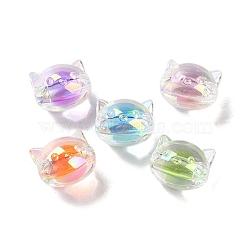 UV Plating Rainbow Iridescent Acrylic Beads, Bead in Bead, Cat Shape, 16x19.5x15.5mm, Hole: 3.5mm(OACR-H112-15A)