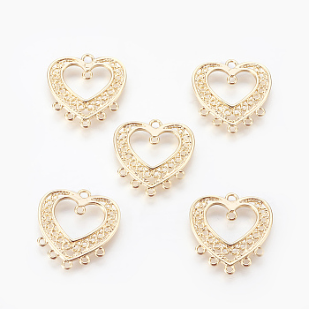 Brass Chandelier Components, Heart, Nickel Free, Real 18K Gold Plated, 20x18.5x1.5mm, Hole: 1~1.5mm