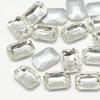 Pointed Back Glass Rhinestone Cabochons, Faceted, Rectangle Octagon, Crystal, 18x13x5mm
