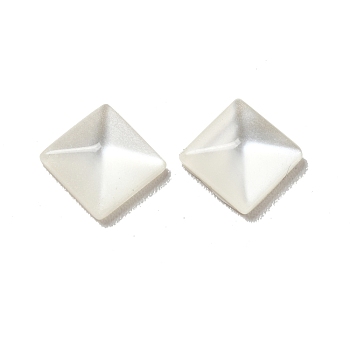 Resin Cabochons, Pearlized, Imitation Cat Eye, Faceted, Rhombus, Floral White, 6x6x2.5mm