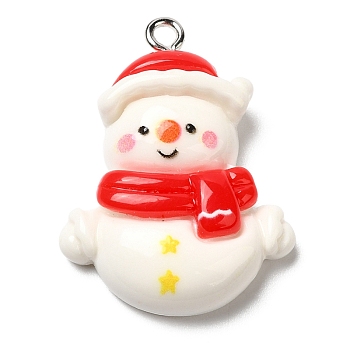 Christmas Opaque Resin Pendants, with Platinum Tone Iron Loops, Snowman, 29x22x8mm, Hole: 2mm