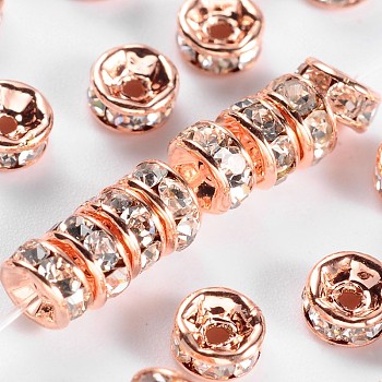 Brass Rhinestone Spacer Beads, Grade AAA, Straight Flange, Nickel Free, Rose Gold Metal Color, Rondelle, Crystal, 4x2mm, Hole: 1mm