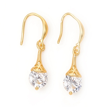 Dangle Earring, with Clear Cubic Zirconia and Brass Findings, Lamp, Golden, 34mm, Pin: 1mm