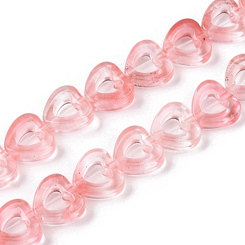 Cherry Quartz Glass Beads Strands, Hollow Heart, 10x10x3~4mm, Hole: 1mm, about 20pcs/strand, 7.48 inch(19cm)