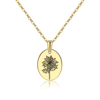 304 Stainless Steel Birth Month Flower Pendant Necklace, Floral Dainty Jewelry for Women, Golden, December Poinsettia, 17.72 inch(45cm)
