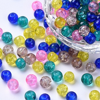 Baking Painted Crackle Glass Beads, Pastel Mix, Round, Mixed Color, 6~6.5x5.5~6mm, Hole: 1mm, about 200pcs/bag
