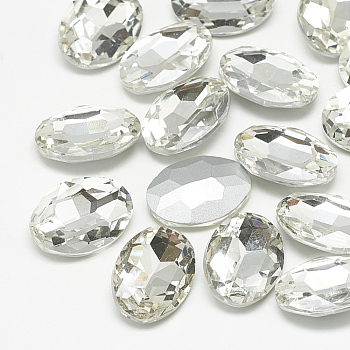 Pointed Back Glass Rhinestone Cabochons, Back Plated, Faceted, Oval, Crystal, 6x4x2.5mm