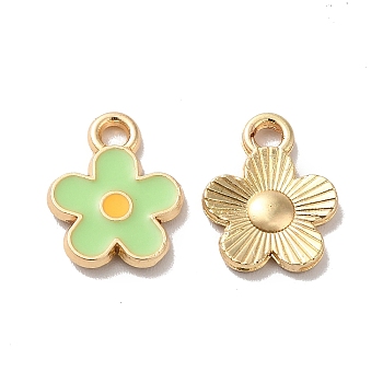 Alloy Enamel Charms, Golden, Flower Charms, Light Green, 12.5x10x1.5mm, Hole: 1.6mm