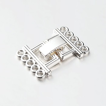 5 Strands Alloy and Brass Fold Over Clasps, 10-Hole, Platinum, 24x16.5x5mm, Hole: 2mm