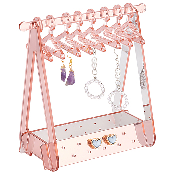 ELITE 1 Set Coat Hanger Shaped Acrylic Earring Display Stands, Jewelry Organizer Holder for Earring Storage with 8 Mini Hangers, Light Coral, Finish Product: 15x8.2x15.2cm