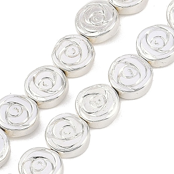 Electroplated Synthetic Non-magnetic Hematite Beads Strands, Flower, Silver Plated, 8x3mm, Hole: 1mm, about 49pcs/strand, 15.67inch(39.8cm)