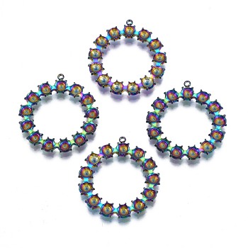 Ion Plating(IP) 304 Stainless Steel Pendants, Ring, Rainbow Color, 30x28x3mm, Hole: 1.5mm