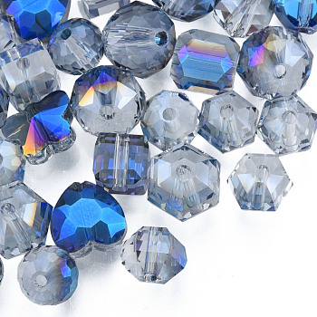 Transparent Glass Beads, AB Color, Faceted, Mixed Shapes, Blue, 7~10x7~10x5~9.5mm, Hole: 1~1.5mm