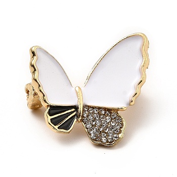 Butterfly Enamel Pin with Rhinestone, Golden Alloy Brooch for Backpack Clothes, Cadmium Free & Lead Free, White, 22.5x24x4mm, Pin: 0.7mm