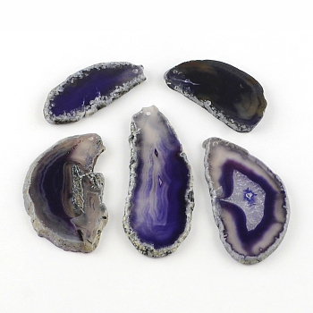 Dyed Mixed Shape Natural Agate Gemstone Big Pendants, Dark Slate Blue, 39~85x26~62x5~6mm, Hole: 2mm