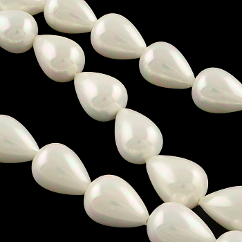 Teardrop Shell Pearl Bead Strands, White, 18x13mm, Hole: 1.5mm, about 22pcs/strand, 15.7 inch