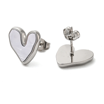 Non-Tarnish 304 Stainless Steel Stud Earrings, Stainless Steel Color, Heart, 12x13mm