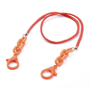 Personalized Dual-use Items, Necklaces or Eyeglasses Chains, with Polyester & Spandex Cord Ropes, Iron Cord End, Acrylic Linking Rings and Plastic Lobster Claw Clasps, Dark Orange, 26.77 inch(68cm)