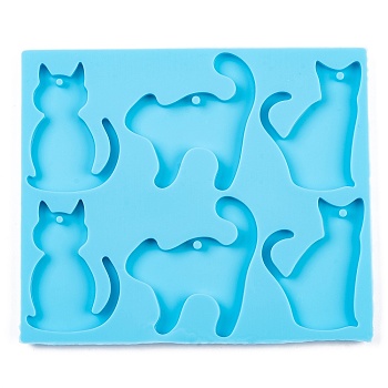 Cat DIY Pendant Silicone Molds, Resin Casting Molds, for UV Resin & Epoxy Resin Jewelry Making, Deep Sky Blue, 145x123x5mm