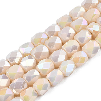 Electroplate Glass Beads Strands, AB Color Plated, Faceted, Column, PeachPuff, 5.5x5mm, Hole: 1.2mm, about 99pcs/strand, 21.85 inch(55.5cm)
