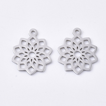 201 Stainless Steel Pendants, Flower, Stainless Steel Color, 19x16x1mm, Hole: 1.4mm