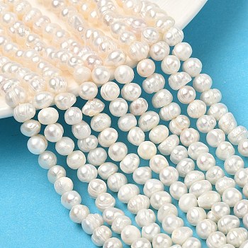 Natural Cultured Freshwater Pearl Beads Strands, Potato, Grade A, Antique White, 5.5~6mm, Hole: 0.5~0.6mm, about 63~65pcs/strand, 13.50''(34.3cm)
