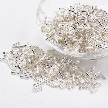 Glass Bugle Beads, Silver Lined, Gainsboro, 12x2mm, Hole: 0.5mm, about 5000pcs/bag