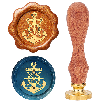 Brass Wax Seal Stamps with Rosewood Handle, for DIY Scrapbooking, Anchor & Helm, 25mm
