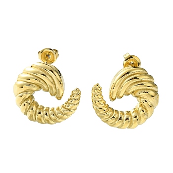 Ion Plating(IP) 304 Stainless Steel Stud Earrings, Vortex, Real 14K Gold Plated, 21.5x22mm