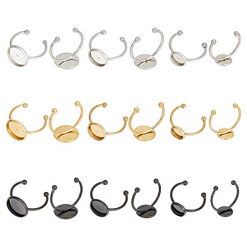 27Pcs 9 Style 304 Stainless Steel Open Cuff Rings Components, Pad Ring Base Settings, Flat Round, Mixed Color, Inner Diameter: 17.5~19mm, Tray: 8~12mm, 3Pcs/style