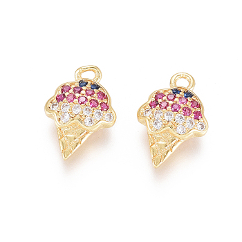 Brass Micro Pave Cubic Zirconia Charms, Long-Lasting Plated, Ice Cream, Golden, 13x8.5x2.5mm, Hole: 1.4mm