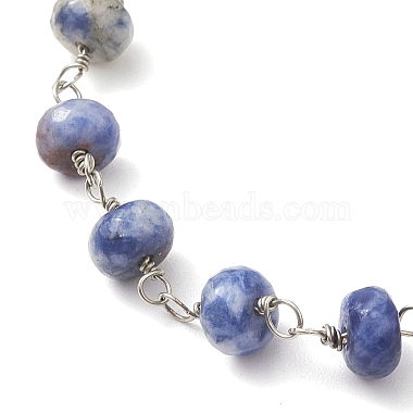 Natural Blue Spot Jasper Rondelle Beads Link Bracelets for Women(BJEW-JB10262-03)-3