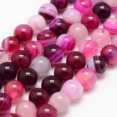 6mm DeepPink Round Striped Agate Beads
