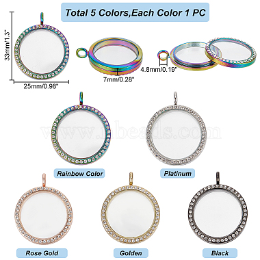 Pandahall Elite 5 pcs 5 couleurs pendentif médaillon en alliage strass(FIND-PH0008-16)-2