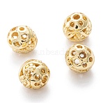 Alloy Hollow Beads, Round with Lotus, Cadmium Free & Lead Free, Real 18K Gold Plated, 8x7~8mm, Hole: 1.5~2mm(X1-PALLOY-P238-14G-RS)