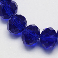 Handmade Glass Beads, Faceted Rondelle, Dark Blue, 12x8mm, Hole: 1mm, about 72pcs/strand(G02YI0C4)