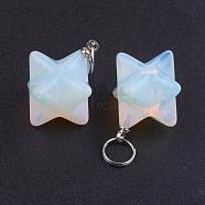 Opalite Pendants, with 201 Stainless Steel Split Rings, Stainless Steel Color, Merkaba Star, 22~23x16.5~17x19mm, Hole: 6mm(G-E398-02M)