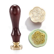 DIY Scrapbook, Brass Wax Seal Stamp and Wood Handle Sets, Flower Pattern, 8.75cm, Stamps: 24x24x14mm, Handle: 78x22mm(AJEW-I063-07)