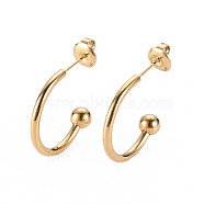 304 Stainless Steel Stud Earrings, Half Hoop Earrings, with Round Beads and Ear Nuts, Semicircular, Real 14K Gold Plated, 20x23x2mm, Pin: 0.8mm(STAS-S116-272F-G)