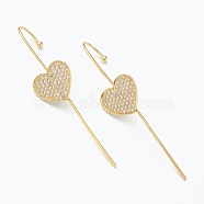 Brass Micro Pave Clear Cubic Zirconia Ear Wrap Crawler Hook Earrings, Heart, Real 18K Gold Plated, 55x14mm, Pin: 1mm(EJEW-J101-20G)