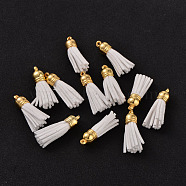 Suede Tassels, with CCB Plastic Findings, Nice for DIY Earring or Cell Phone Straps Making, Golden, White, 38x10mm, Hole: 2mm(DJEW-M004-16)
