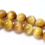Natural Gold Tiger Eye Beads Strands, Round, Grade A, 4mm, Hole: 0.8mm, about 45pcs/strand, 8 inch(G-C076-4mm-1AA)