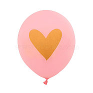 Round with Gold Tone Heart Latex Valentine's Day Theme Balloons, for Party Festival Home Decorations, Pink, 304.8mm, about 100pcs/bag(FEPA-PW0002-002B)