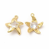 Rack Plating Brass Micro Pave Cubic Zirconia Pendants, Real 18K Gold Plated, Long-Lasting Plated, Starfish Charm, Real 18K Gold Plated, 15.5x13x4mm, Hole: 1.2mm(ZIRC-M120-12G)