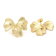 Real 18K Gold Plated Brass Stud Earrings, Long-Lasting Plated, Cadmium Free & Lead Free, Bowknot, 26.5x31.5mm(EJEW-G382-11B-G)