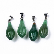 Natural Agate Pendants, with Platinum Tone Iron Pinch Bail, Dyed, Bud, Green, 34x11.5x11.5mm, Hole: 7x4mm(G-S359-190)