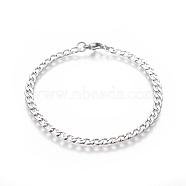 304 Stainless Steel Curb Chain Bracelets, with Lobster Claw Clasps, Stainless Steel Color, 8-1/4 inch(20.9cm), 4.5mm(BJEW-E369-12P)