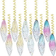 Nbeads 2 Sets 5 Colors Transparent Epoxy Resin Big Pendants, with Golden Tone Copper Wire, Wing, Mixed Color, 95~97mm, 1pc/color, 5pcs/set(FIND-NB0002-60)